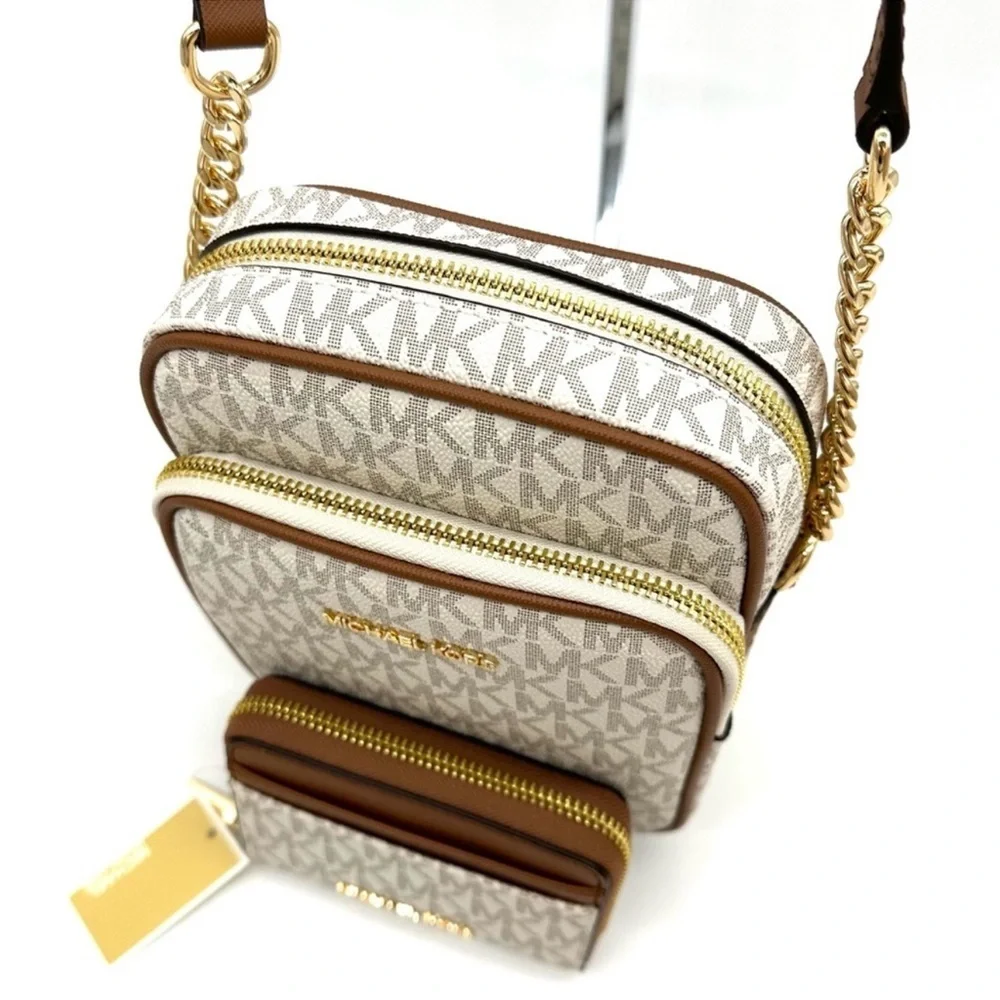 Michael Kors Medium NS Chain Xbody Bag & Jet Set Travel MD ZA Card Case Wallet